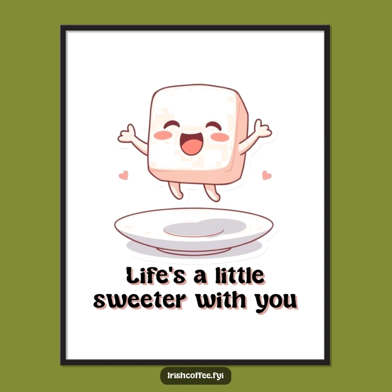 Funny Free Printable Wall Art: Jumping Sugar Cube Character, Sweet Downloadable Decor