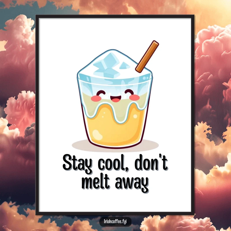 Funny Free Printable Wall Art: A melting ice cube looks content and relaxed in a warm beverage, evoking peace.