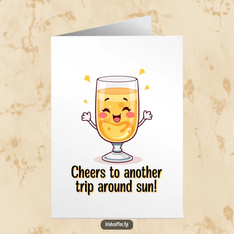 Funny Free Printable Birthday Card: A happy whiskey glass winks and raises a bubbly toast, perfect for a spirited celebration.