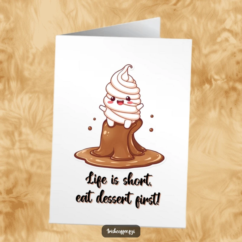 Funny Free Printable birthday card featuring a delighted whipped cream character sliding down a coffee stream, bringing joy.