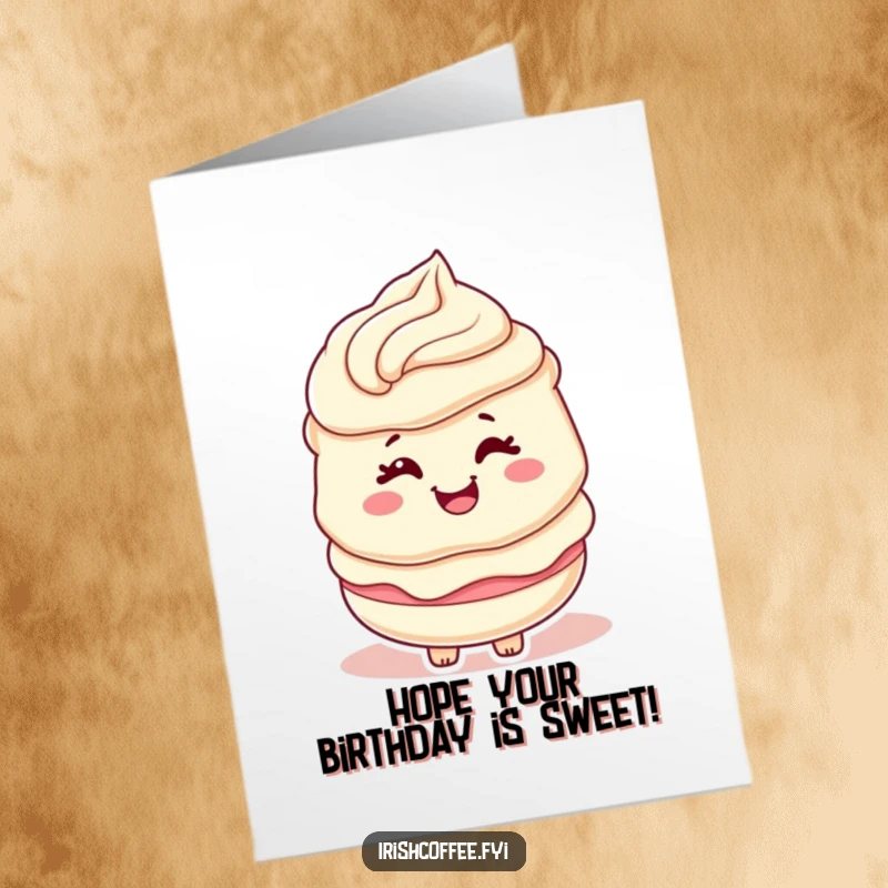 Funny Free Printable Birthday Card: A happy cream layer character with a swirling top, giving a mischievous wink.