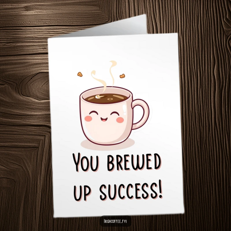 Funny Free Printable Congrats Card: A delighted coffee mug character giggling with glee as it's filled with a warm drink.