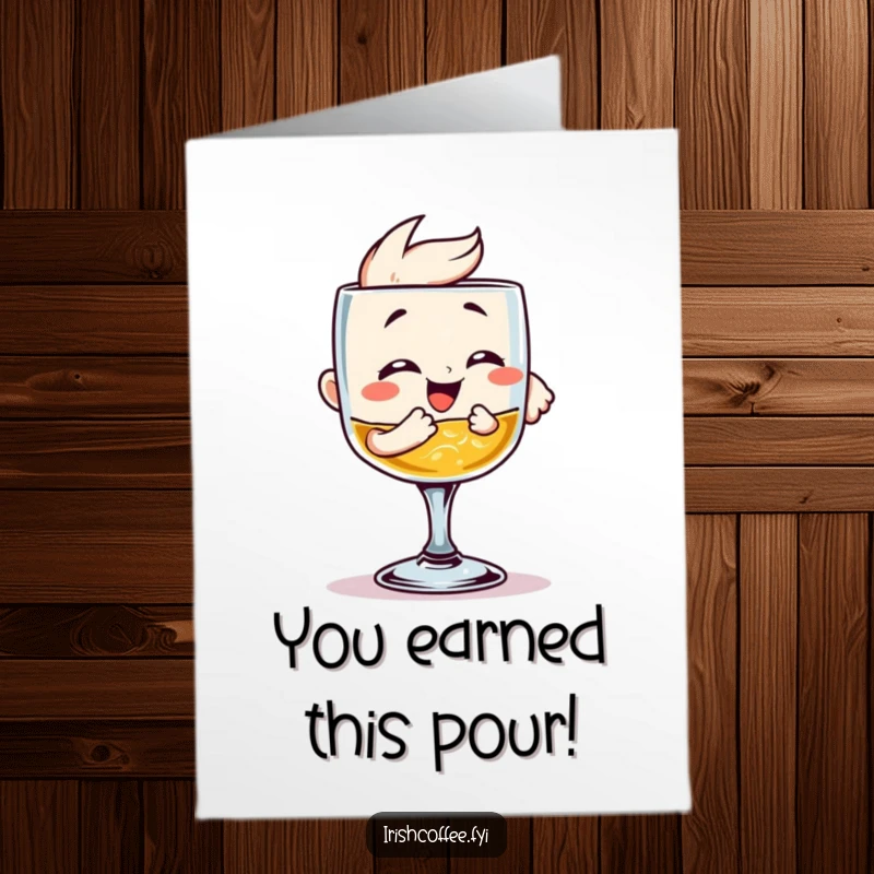 Funny Free Printable Congratulations Card: A happy whiskey glass clinking with glee, celebrating a significant achievement.