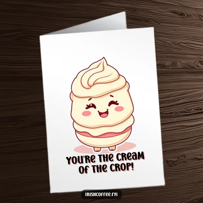 Free Printable Congratulations Card: A delightful cream layer character with a swirl, giving a playful wink to celebrate.