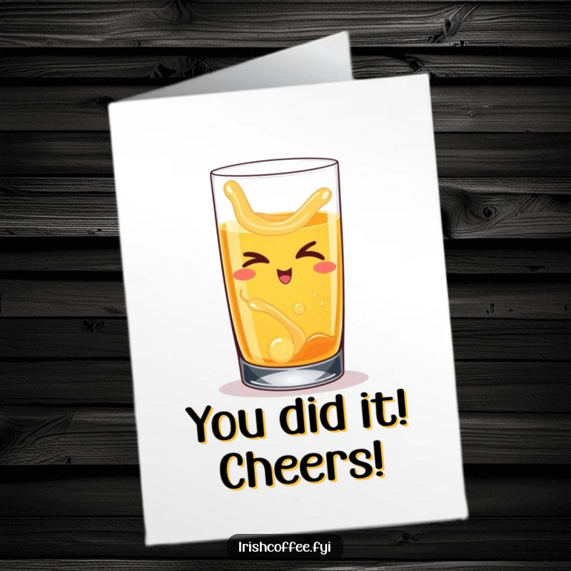 Funny Free Printable Congratulations Card featuring a happy whiskey glass giving a sly wink, ideal for a funny downloadable gift.