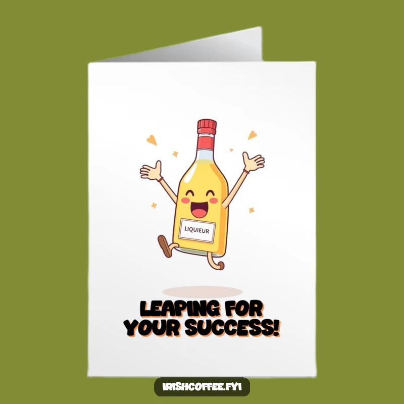 Free Printable Congratulations Card: Leaping Liqueur Bottle Cheers Funny Downloadable Gift