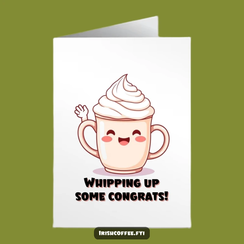Free Printable Congratulations Card: Happy Whipped Cream Mug Waving Yay Funny Downloadable Gift