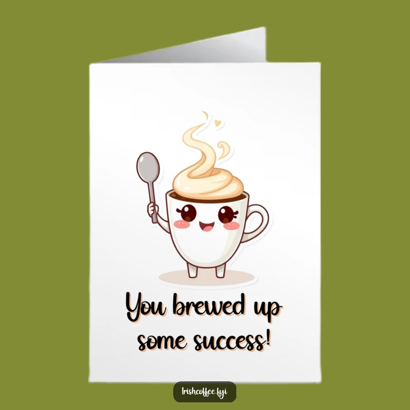 Free Printable Congrats Card: Cheerful Coffee Cup Waving Spoon to Celebrate Your Success
