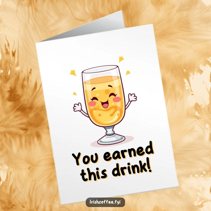 Funny Free Printable Congratulations Card: A cheerful whiskey glass winks, toasting with bubbles for a special occasion.