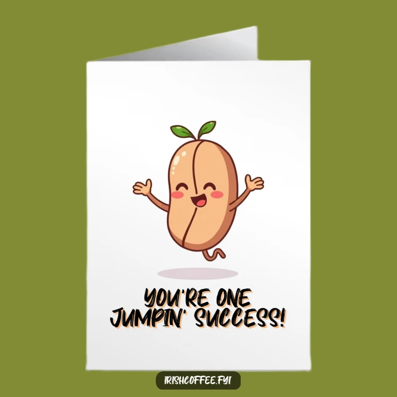 Free Printable Congrats Card: Dancing Coffee Bean Celebrates Your Big Win with a Jig
