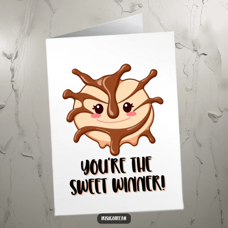 Funny Free Printable Congrats Card: A cheerful chocolate sauce drizzle swirls with excitement, celebrating a sweet success.