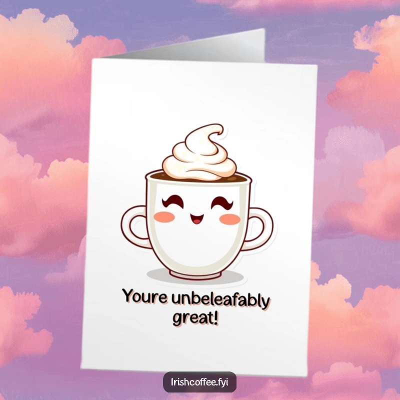 Funny Free Printable Congratulations Card: A steaming coffee cup character winking, ideal for DIY.