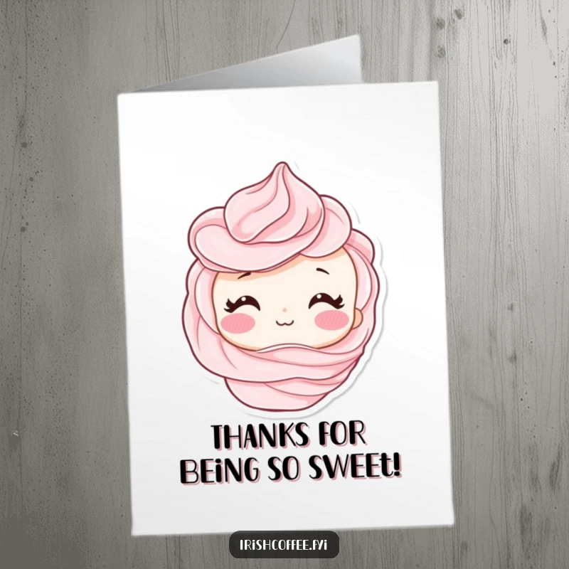 Funny Free Printable Thank You Card: A shy whipped cream swirl blushing, conveying thanks with sweet, subtle humor.
