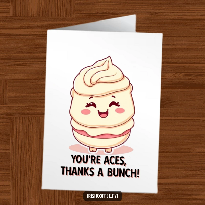 Funny Free Printable Thank You Card: A happy cream swirl character with a playful wink, saying thanks.