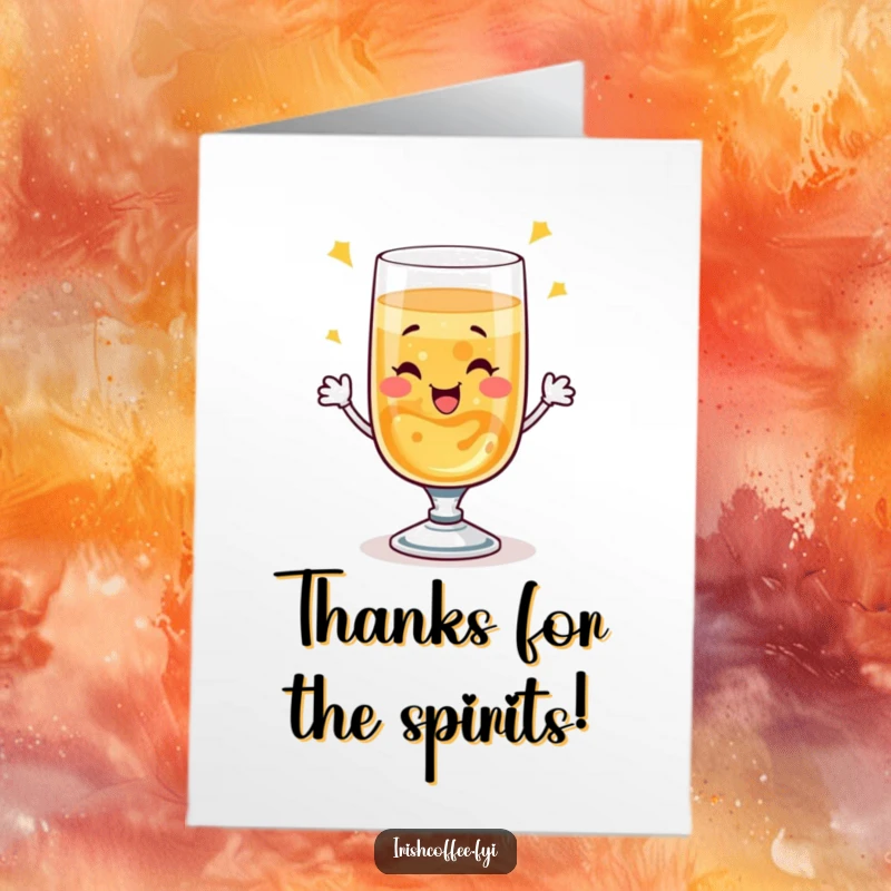 Funny Free Printable Thank You Card: A happy whiskey glass winks and toasts, conveying thanks with bubbly charm.