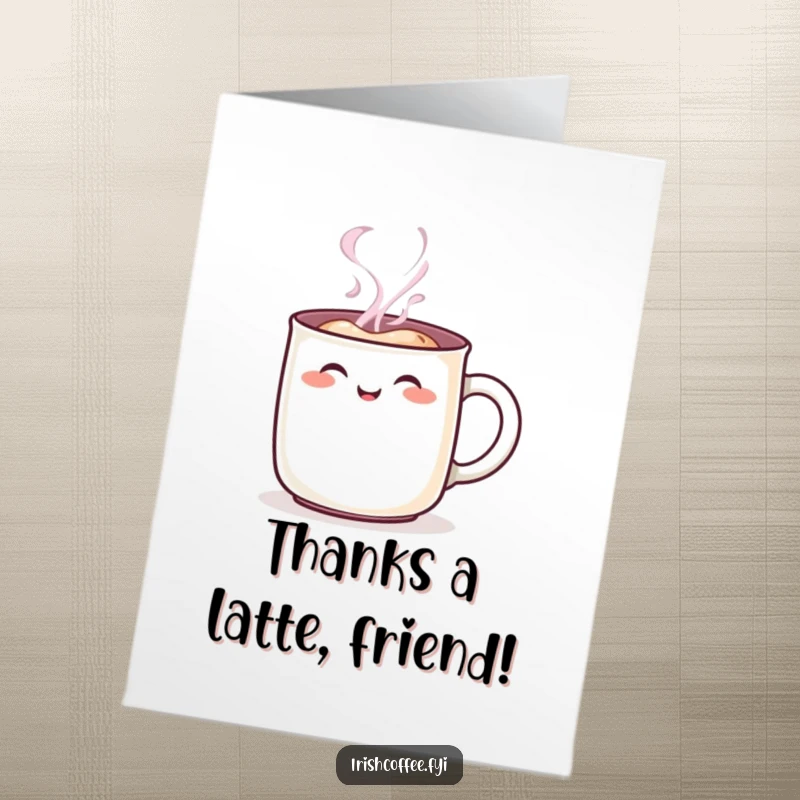 Funny Free Printable Thank You Card featuring a steaming mug with a rosy blush, conveying genuine appreciation with a smile.