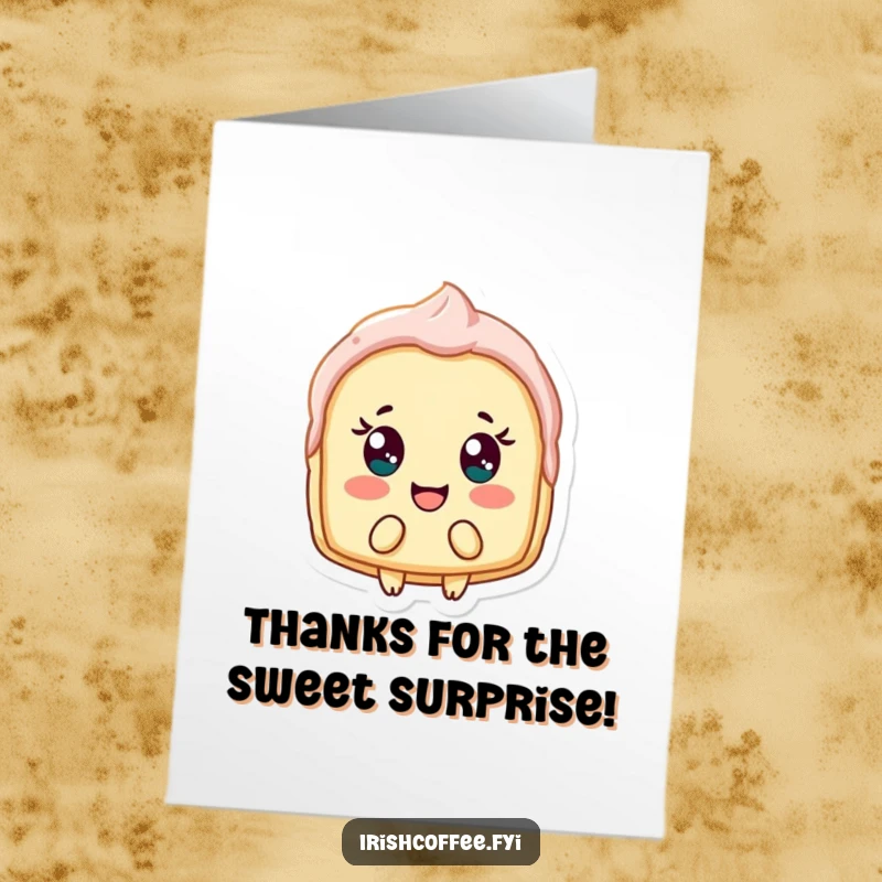Funny Free Printable thank you card: A pastry shard bobbing happily, conveying thanks in a delightful and humorous way. Easy to download.