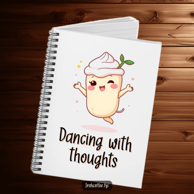 Funny cream liqueur notebook with a spirit character dancing with delight, perfect for jotting down festive plans and happy thoughts.