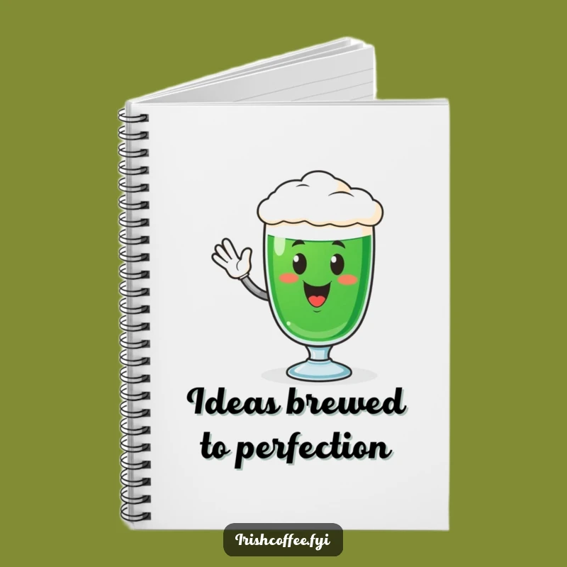 Funny Irish Coffee Glass Notebook - Cheerful Waving Character, Gift for Ideas