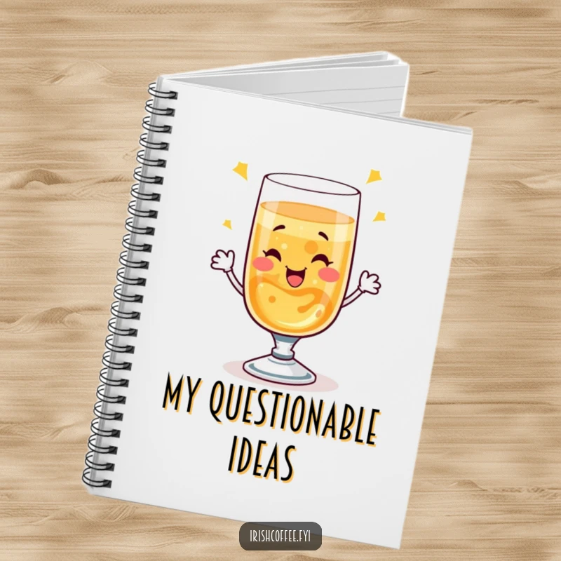 Funny notebook featuring a winking whiskey glass raising a bubbly toast, ideal for capturing notes with a humorous flair.