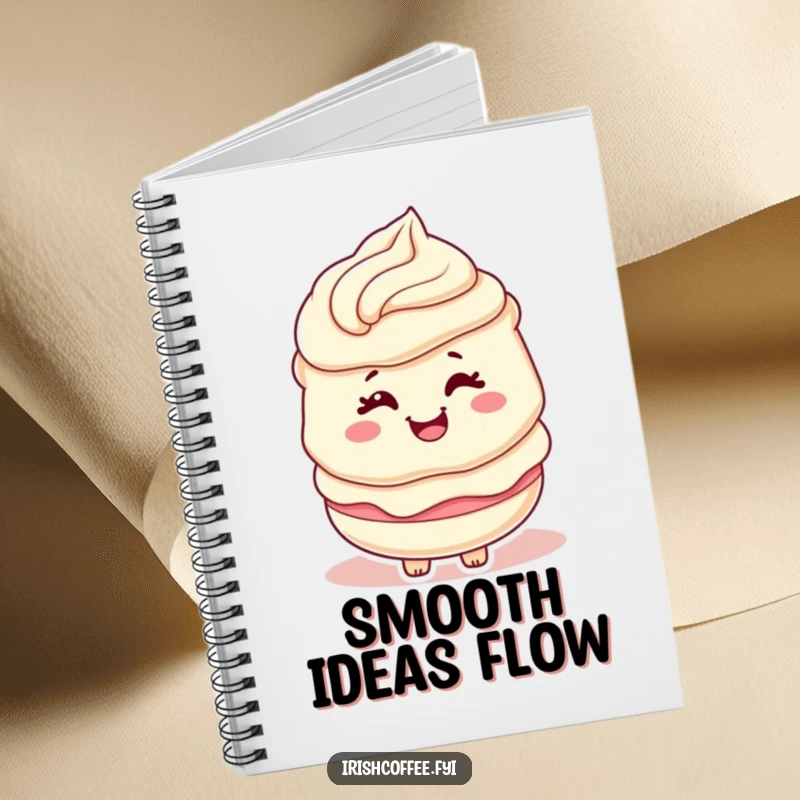 Funny notebook cover featuring a cream layer character winking with a happy swirl, a sweet and fun journal.