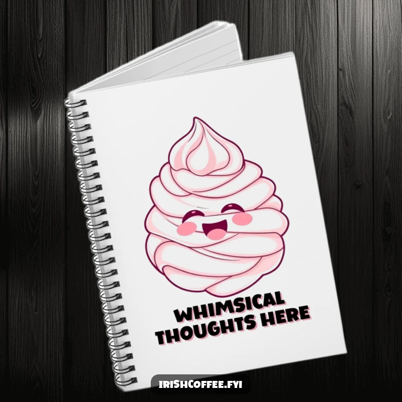 Funny cheerful whipped cream swirl laughing with pure delight on a notebook cover, perfect for sweet notes.