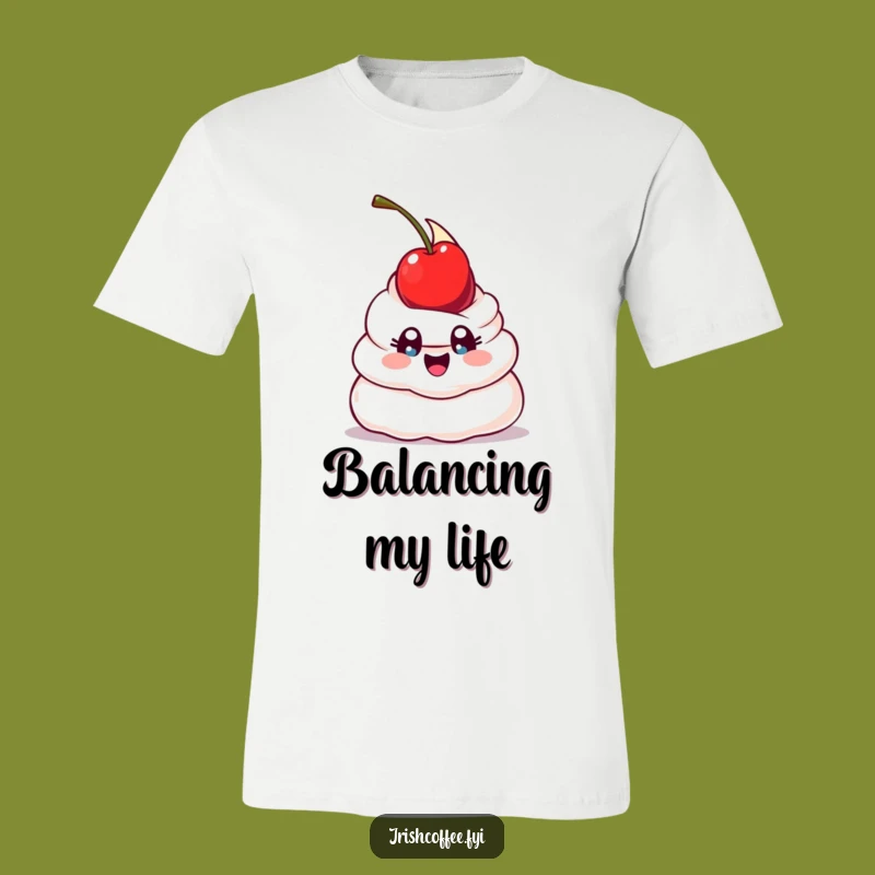 Funny Whipped Cream Balance T-Shirt: Wide-Eyed Dollop Wobbling, Your Go-To Funny Gift Tee