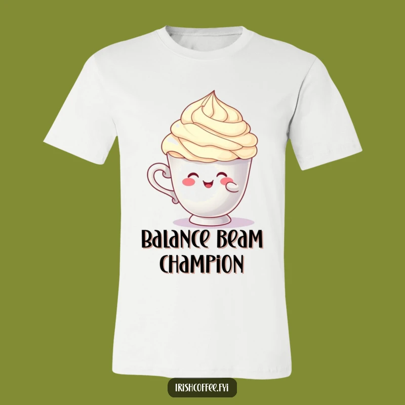 Funny Balancing Cup Character T-Shirt: Cream Swirl Humorous Funny Gift Tee