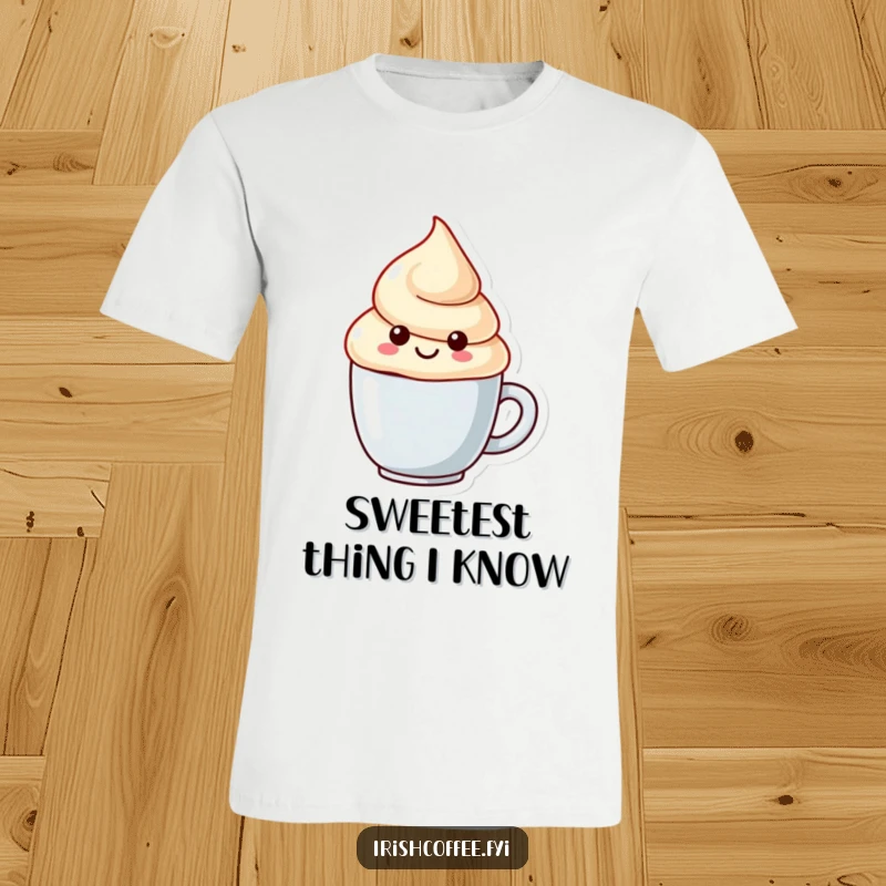 Funny t-shirt showcasing a cheerful cream dollop character with a playful swirl, radiating happiness and charm.