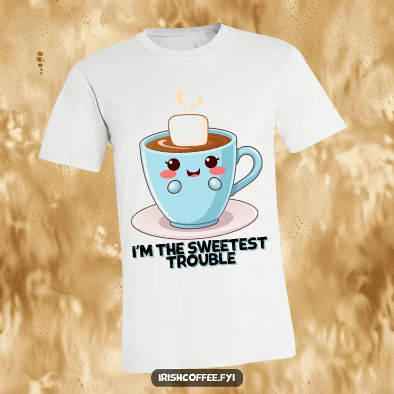 Funny t-shirt showcasing a mischievous, giggling sugar cube character with a playful expression, ready for a sweet adventure.