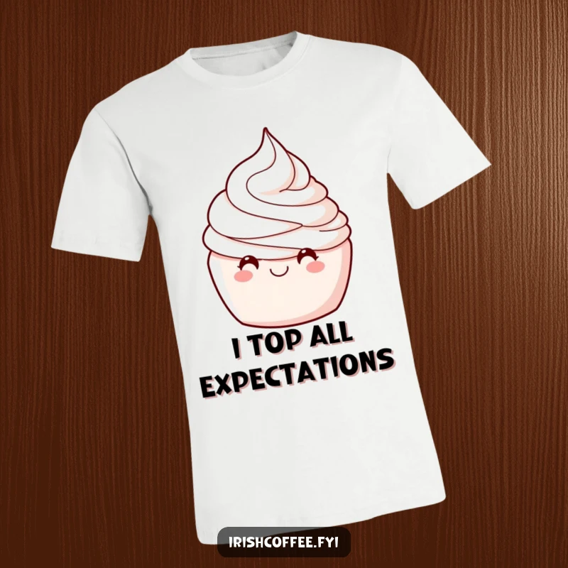 Funny t-shirt showcasing a delighted whipped cream swirl winking, perfect for casual wear and humorous expressions.