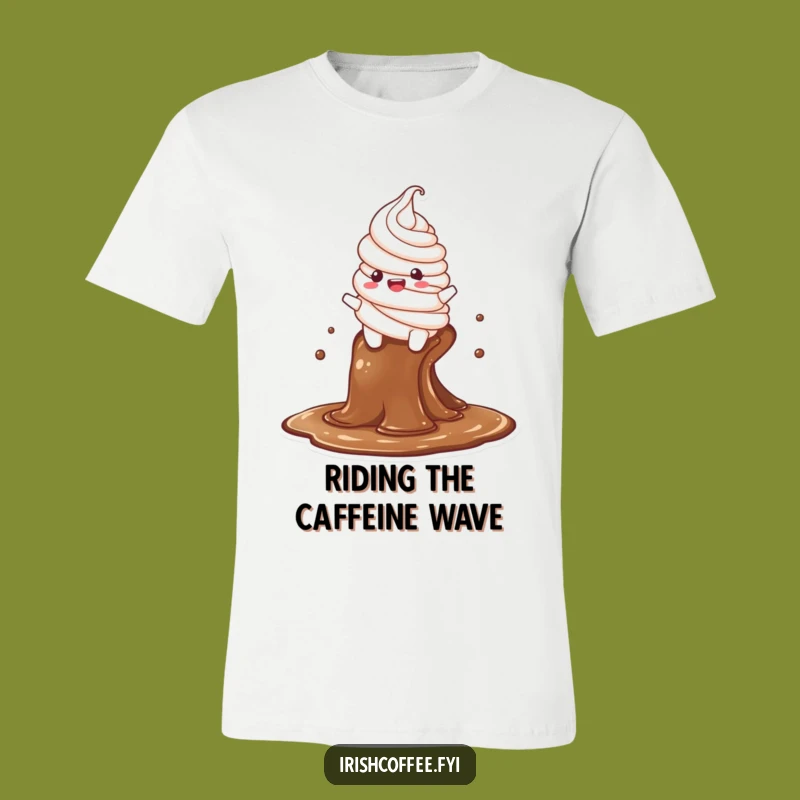Funny Whipped Cream T-Shirt: Delighted Character Slides Down Coffee Stream, Perfect Funny Gift!