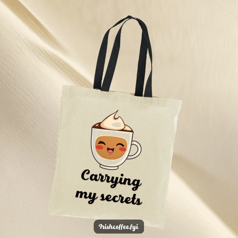 Funny tote bag illustration of a happy coffee cup character giving a playful wink, ideal for carrying daily items with joy.