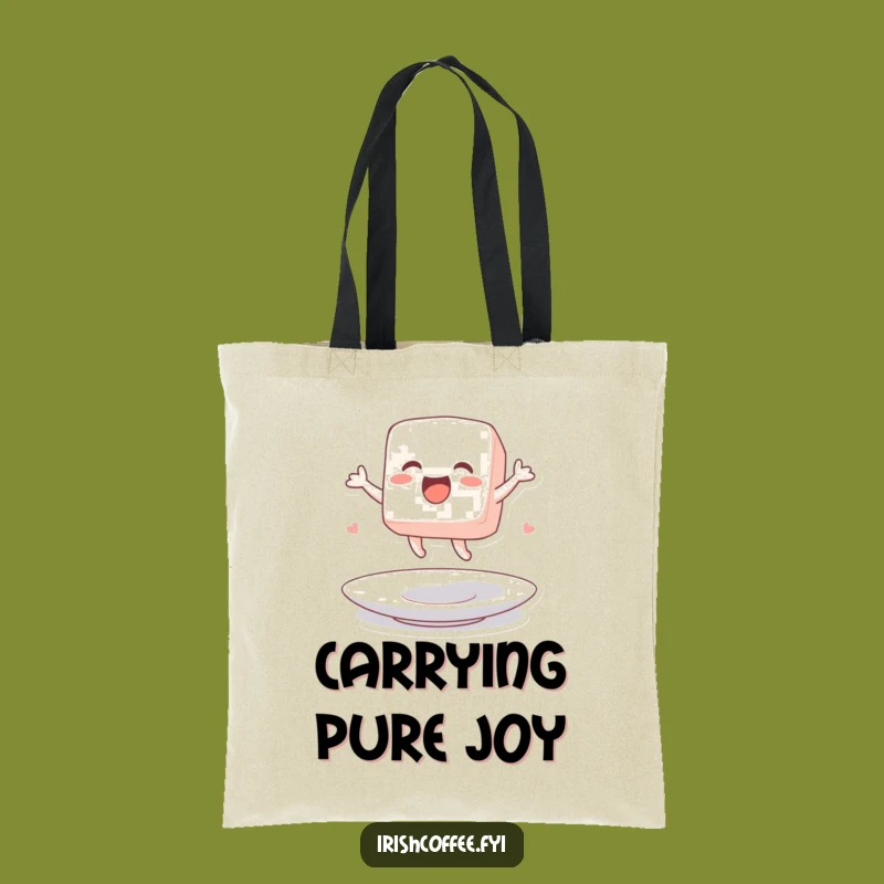 Funny Tote Bag with a Jumping Sugar Cube Character a Sweet Carryall