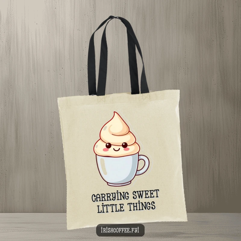 Funny tote bag adorned with a smiling cream dollop character, its playful swirl adding a unique touch of whimsy.