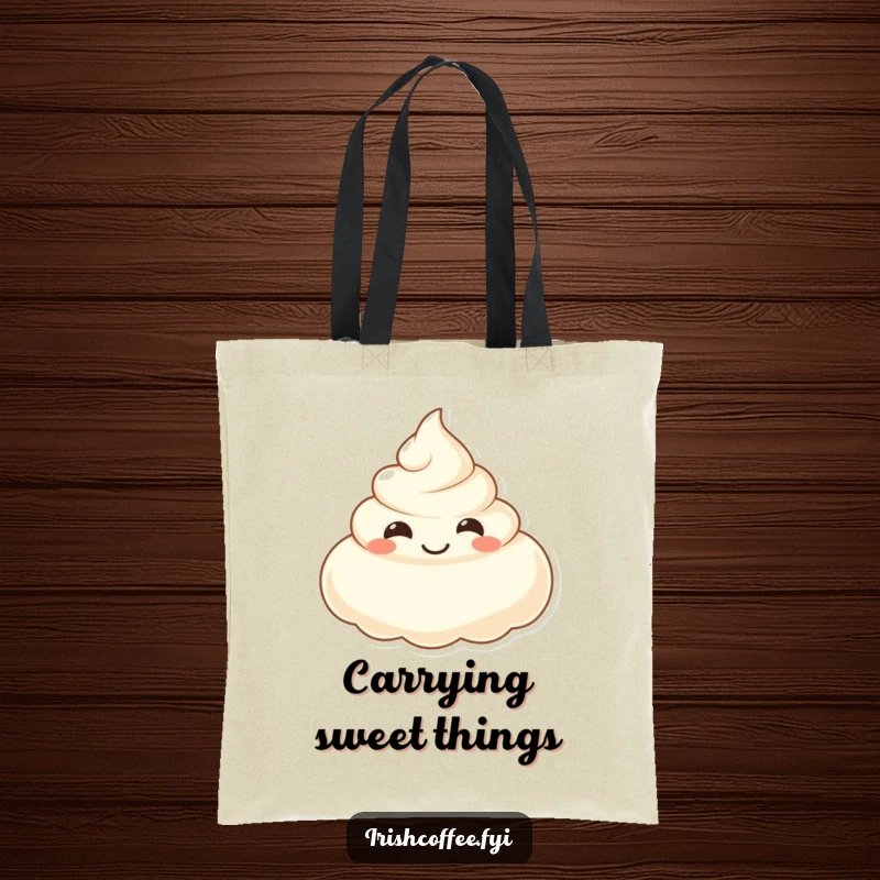 Funny tote bag featuring a smiling dollop of cream, ideal for shopping and sweet smiles.